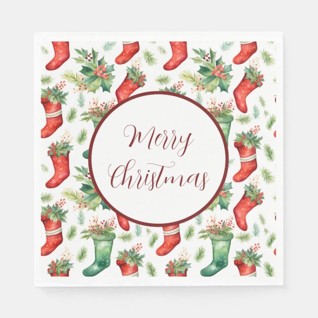 Servilleta De Papel Existencias de acuarelas verdes y rojas de bonito (Anverso)