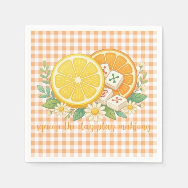 Servilleta De Papel Exprime el Día Citrus Gingham Mahjong (Anverso)