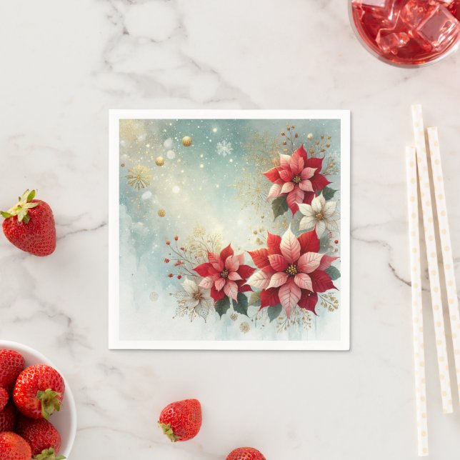 Servilleta De Papel Exquisito festival Poinsettia Snowflakes Decoupage (In situ)