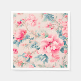 Servilleta De Papel Exquisito suave flor rosa y hojas de Cerulean