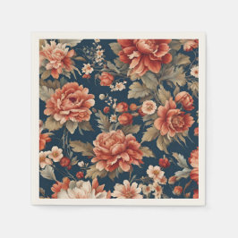 Servilleta De Papel Exquisitos Rosas, hojas y flores de Naranja retro