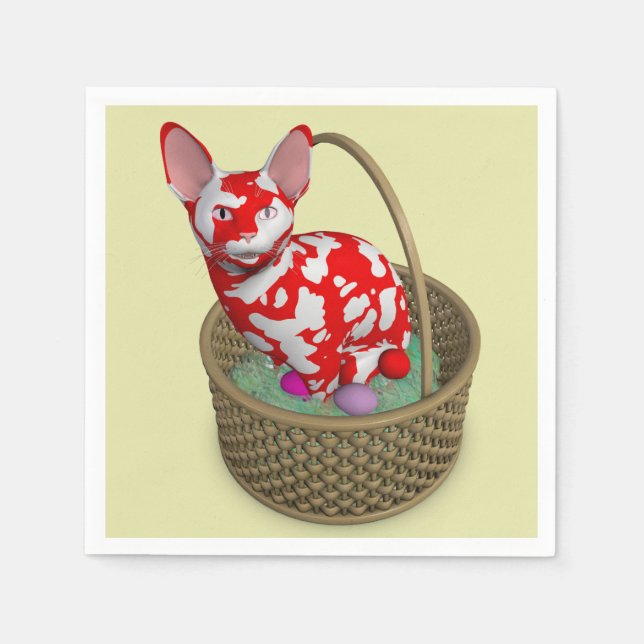 Servilleta De Papel Extraño Gato Bunny De Pascua (Anverso)