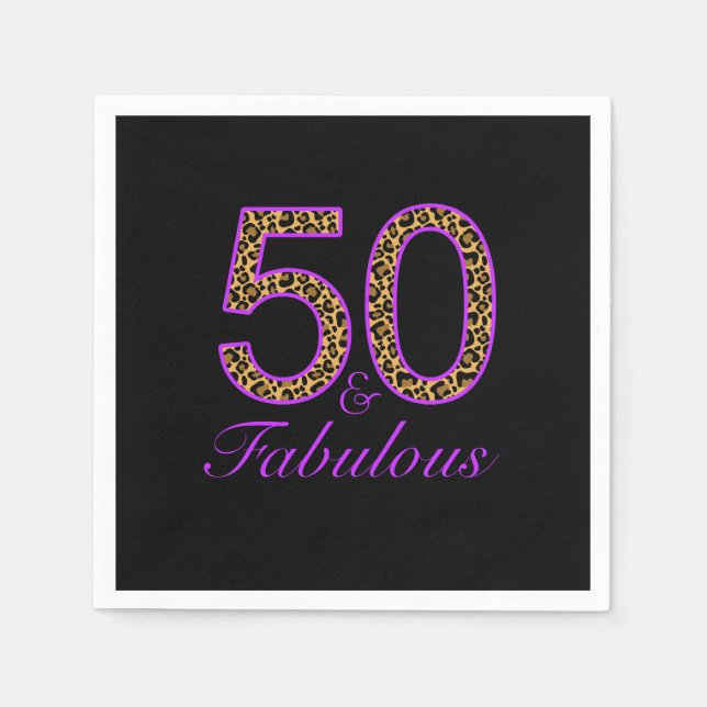 Servilleta De Papel Fabuloso 50.º cumpleaños del leopardo negro morado (Anverso)