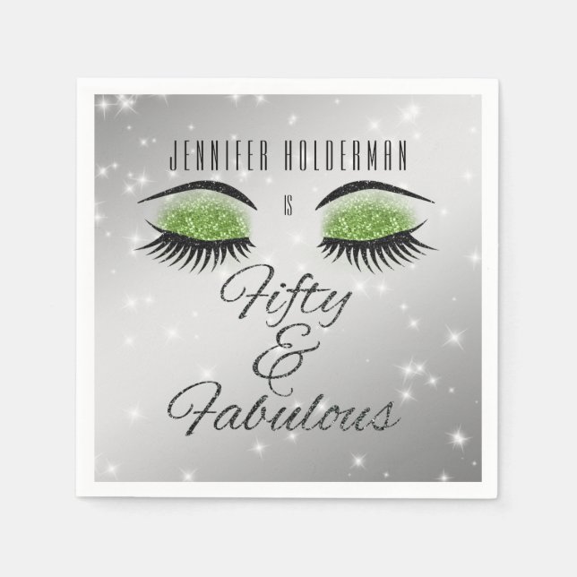 Servilleta De Papel Fabuloso 50 Nápoles de ojos de cristal verde negro (Anverso)