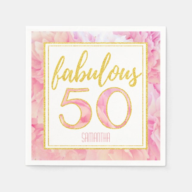 Servilleta De Papel Fabuloso 50 Purpurina Delicado Oro Rosa Floral (Anverso)