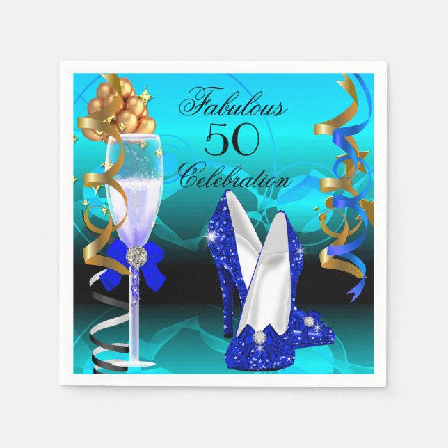 Servilleta De Papel Fabuloso 50 Royal Blue Verde azulada Gold Party (Anverso)