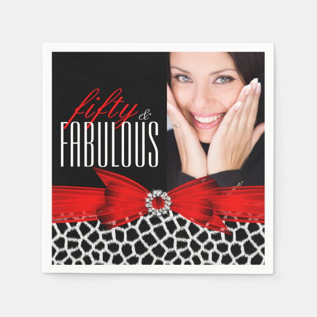 Servilleta De Papel Fabuloso 50 Wild Red Black Photo Birthday Party (Anverso)