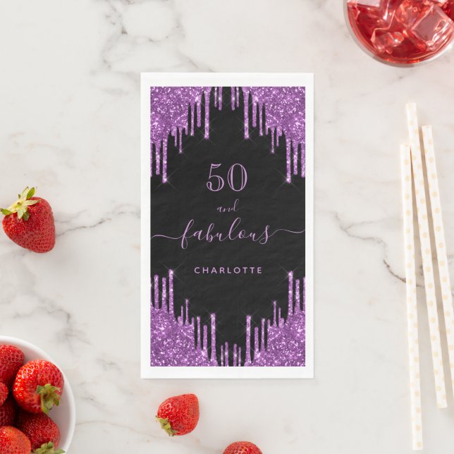 Servilleta De Papel Fabuloso cumpleaños purpurina morado negro destell (In situ)