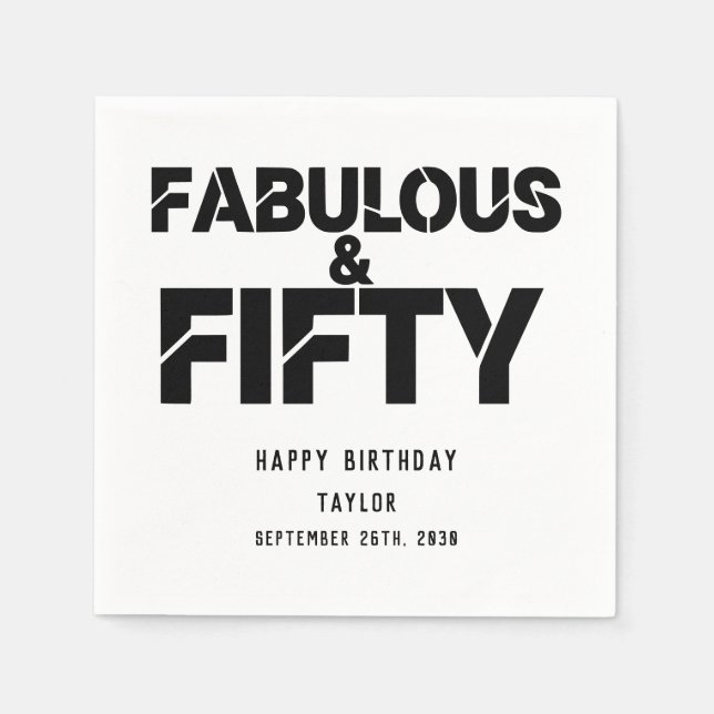 Servilleta De Papel Fabulous and Fifty Birthday Black Bold Script (Anverso)