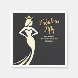 Servilleta De Papel Fabulous Fifty Queen Golden Black 50th Birthday