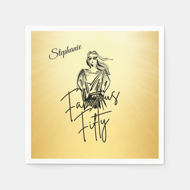 Servilleta De Papel Fabulous Fifty Woman Gold Sketch 50th Birthday (Anverso)