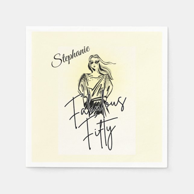 Servilleta De Papel Fabulous Fifty Woman White Sketch 50th Birthday (Anverso)