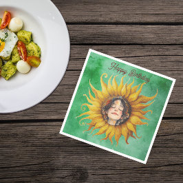 Servilleta De Papel Face of Peaceful Girl Big Yellow Sunflower Green
