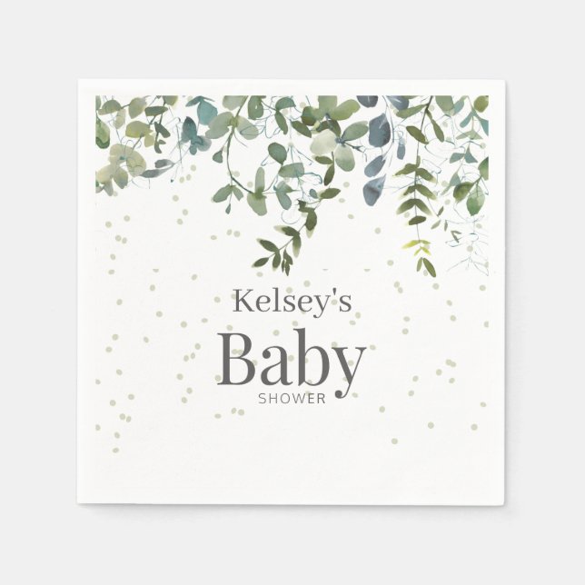 Servilleta De Papel Fácil Eucalyptus Greenery Baby Shower Napkins (Anverso)