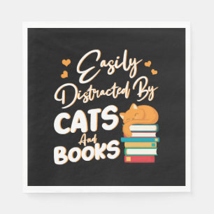 Servilleta De Papel Fácilmente Distraído por Gatos y Libros