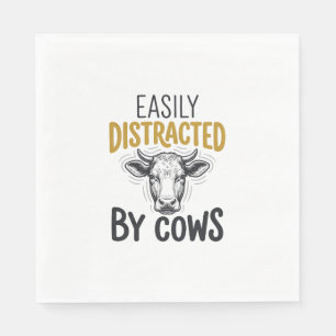 Servilleta De Papel Fácilmente Distraído Por Vacas Camiseta Divertida
