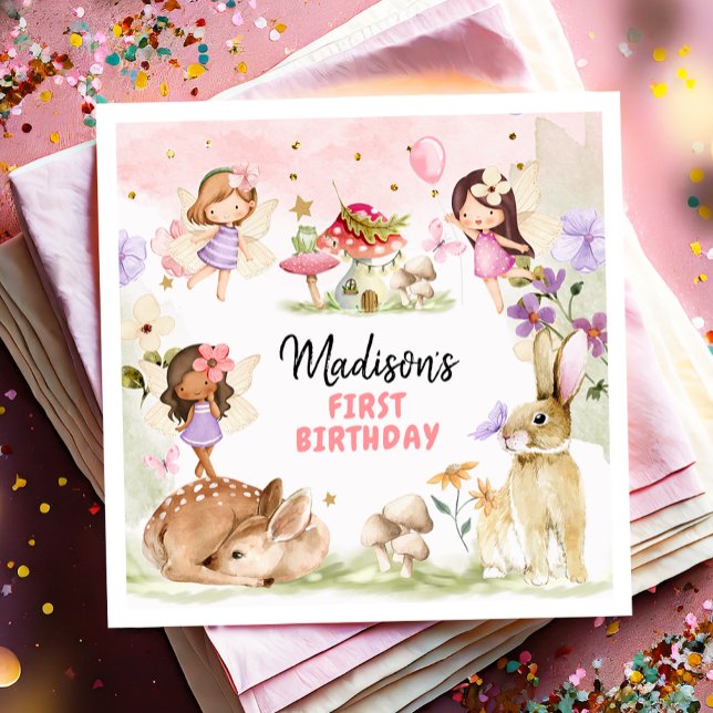 Servilleta De Papel Fairy Birthday 1er Chica Bosque Encantado Floral (Subido por el creador)