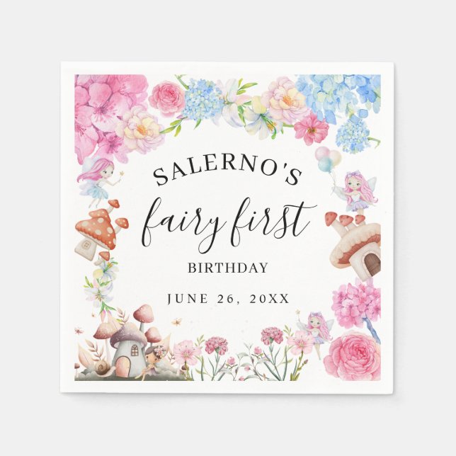 Servilleta De Papel Fairy First Birthday First Birthday Paper Napkin (Anverso)