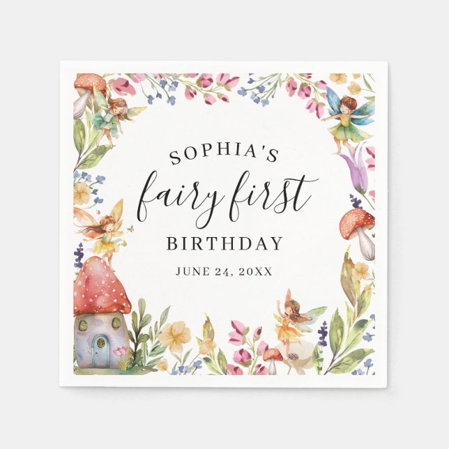 Servilleta De Papel Fairy First Birthday First Birthday Paper Napkin (Anverso)
