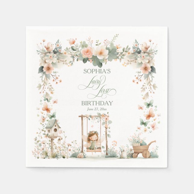 Servilleta De Papel Fairy First Birthday Party Personalized (Anverso)