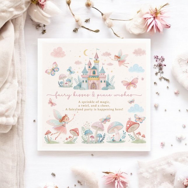 Servilleta De Papel Fairy First Birthday Pink butterflies mágico (Fairy First Birthday Pink butterflies magical Napkins)