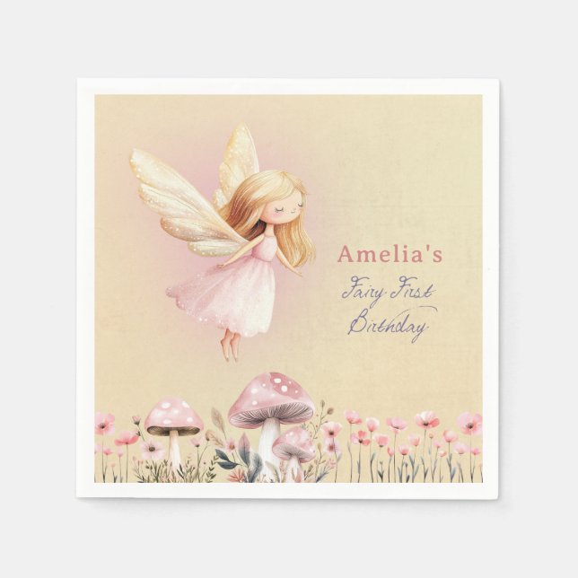 Servilleta De Papel Fairy First Cute Girl's 1st Birthday Party (Anverso)