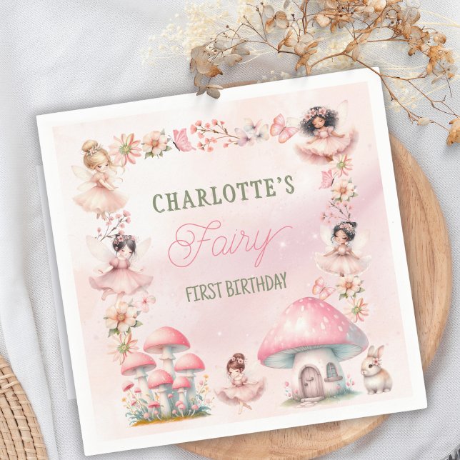 Servilleta De Papel Fairy First Mushroom House Pink Birthday (Subido por el creador)