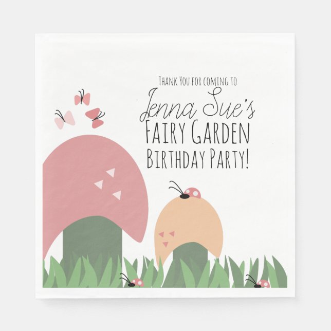 Servilleta De Papel Fairy Garden Mushrooms Ladybugs Butterflies (Anverso)