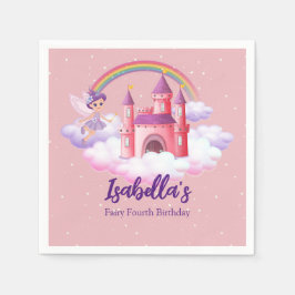 Servilleta De Papel Fairy Kid's Birthday Fairytale Castle Rainbow 