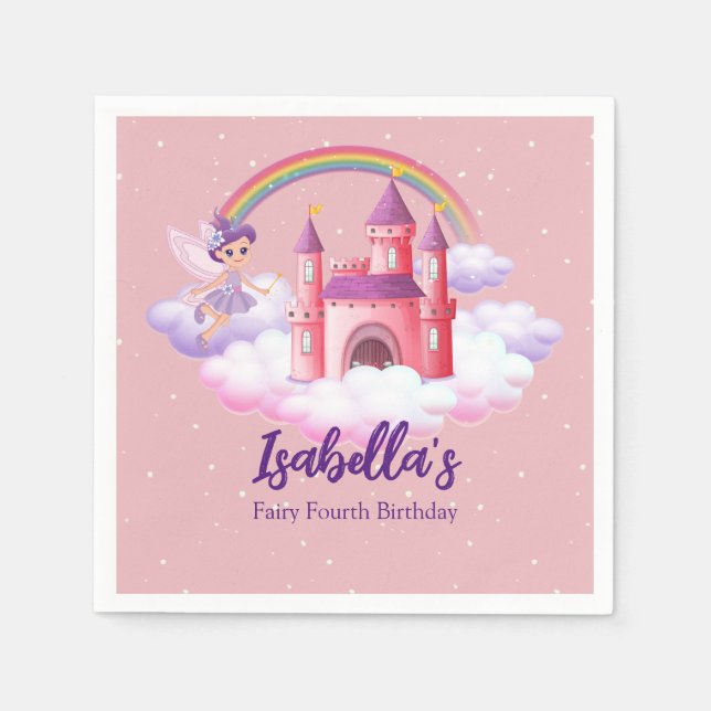 Servilleta De Papel Fairy Kid's Birthday Fairytale Castle Rainbow  (Anverso)