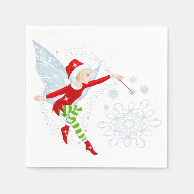 Servilleta De Papel Fairy Merry Christmas White Coctail Paper Napkin (Anverso)