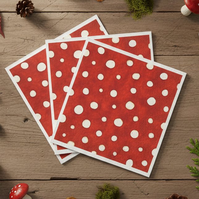 Servilleta De Papel Fairy Mushroom Red and White Polka Dot Pattern  (Fairy Mushroom Red and White Polka Dot Pattern Napkins)