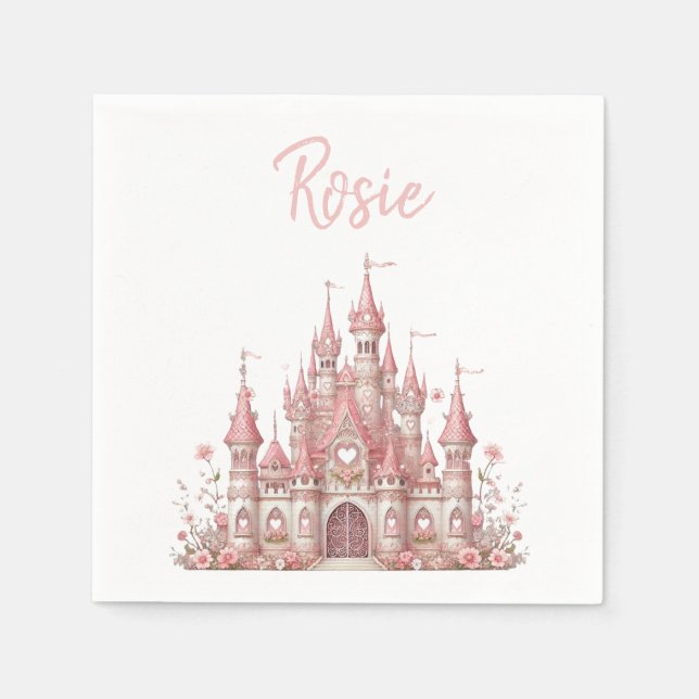 Servilleta De Papel Fairy Tale Castle Chica Pink Birday Party (Anverso)