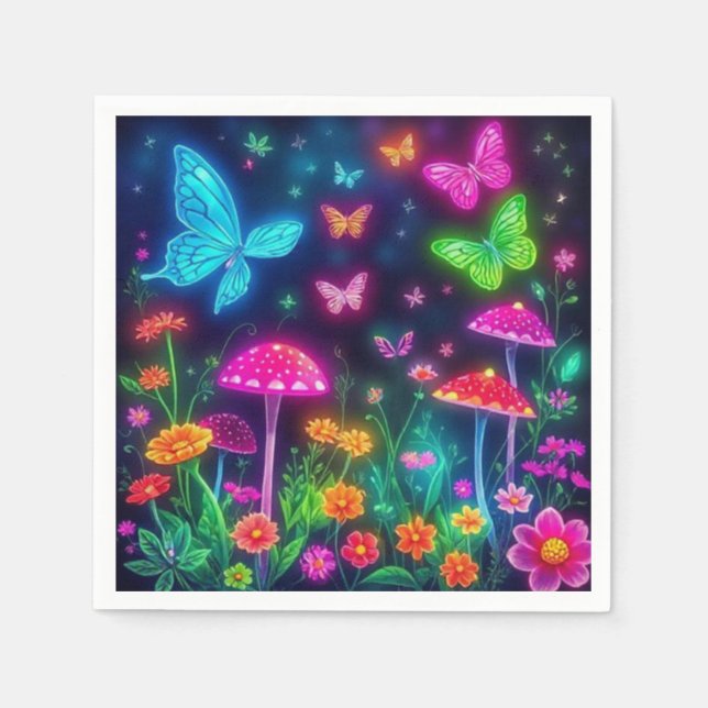 Servilleta De Papel Fairycore-Mariposas Flores y Hongos (Anverso)