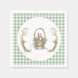 Servilleta De Papel Fairytale Animal Green Gingham Baby Shower