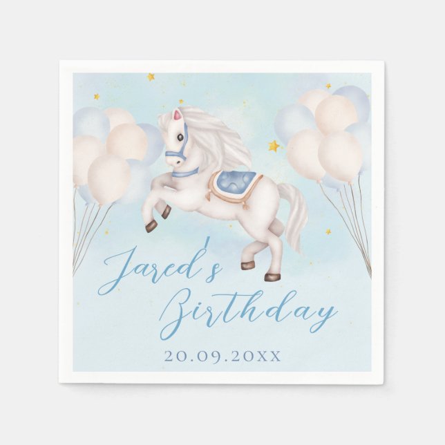 Servilleta De Papel Fairytale bebé Pony Blue globo star Cumpleaños (Anverso)