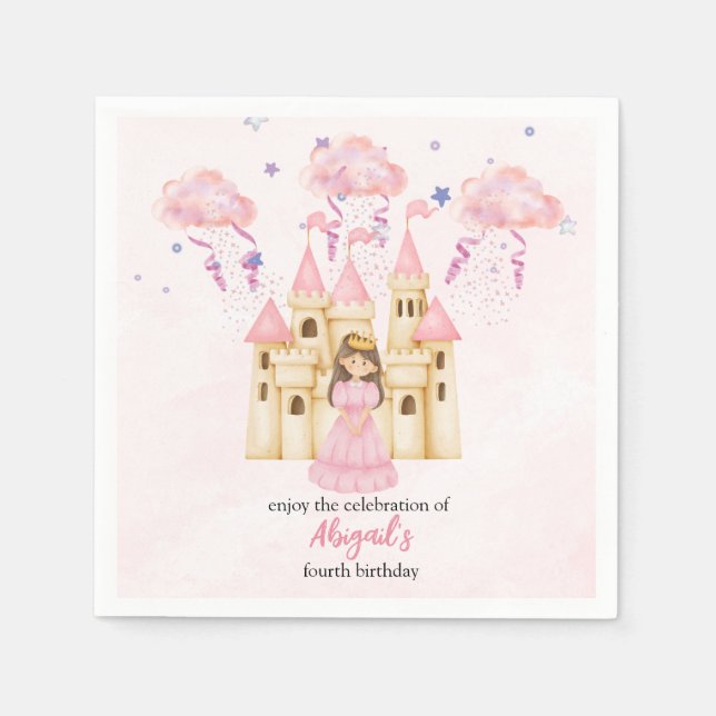 Servilleta De Papel Fairytale Pink Castle Princess All Ages Birthday (Anverso)