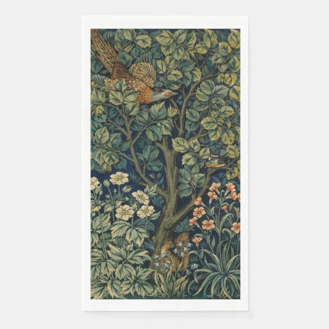 Servilleta De Papel Faisán pájaro árbol bosque William Morris (Anverso)