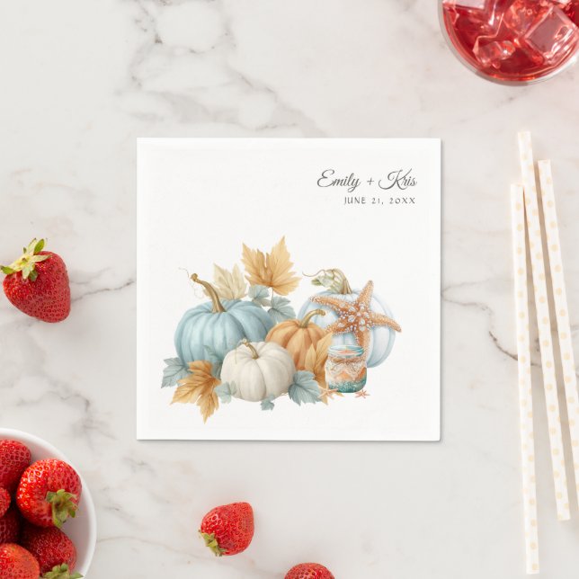 Servilleta De Papel Fall Beach Wedding Pumpkin (In situ)