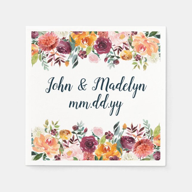 Servilleta De Papel Fall Boho Boda Serviette Floral personalizada (Anverso)