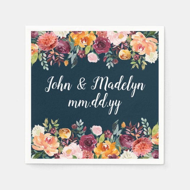 Servilleta De Papel Fall Boho Boda Serviette Floral personalizada (Anverso)