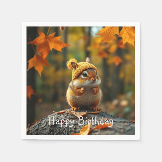 Servilleta De Papel Fall Chipmunk Birthday (Anverso)