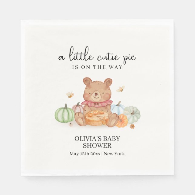 Servilleta De Papel Fall Cutie Pumpkin Pie Teddy Bear Baby Shower (Anverso)