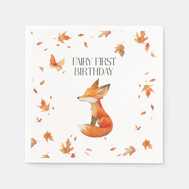 Servilleta De Papel Fall Fairy First Birday Gracias con un Fox (Anverso)