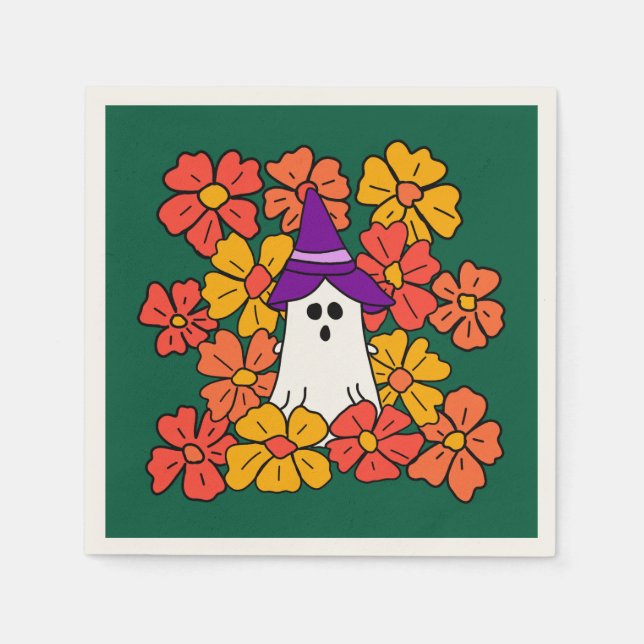 Servilleta De Papel Fall Floral Halloween Ghost (Anverso)
