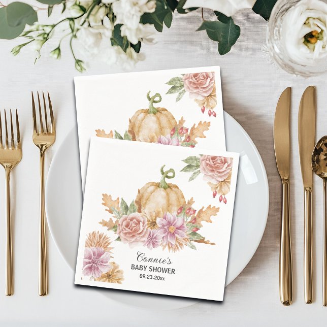 Servilleta De Papel Fall Floral Little Pumpkin Baby Shower (Subido por el creador)