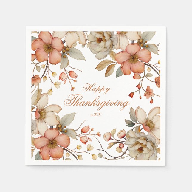 Servilleta De Papel Fall Floral Thanksgiving  (Anverso)