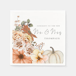 Servilleta De Papel Fall Florals Pumpkin Felicitaciones Sr. Sra. Boda