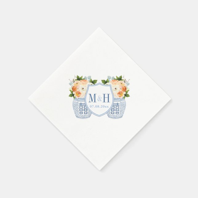 Servilleta De Papel Fall Flowers Monogram Chinoiserie Wedding Party (Borde)