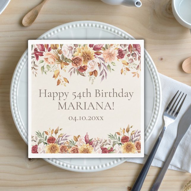 Servilleta De Papel Fall Foliage Flowers Ivory Birthday Party (Subido por el creador)